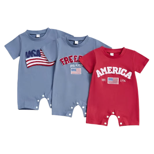 Baby Romper American Flag Embroidery Jumpsuit