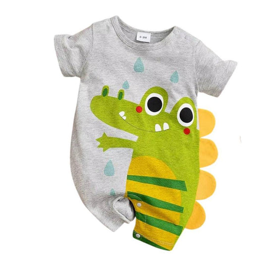 Baby Cotton Short Sleeve Romper with 3D Crocodile Print