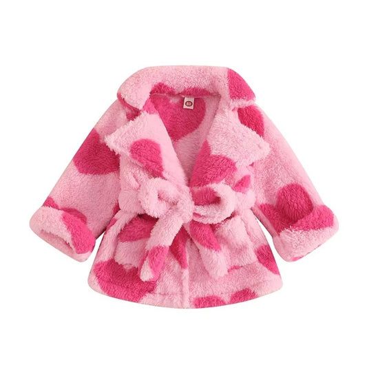 Baby Girls Soft Cotton Long Sleeve Bathrobe with Tie Waist