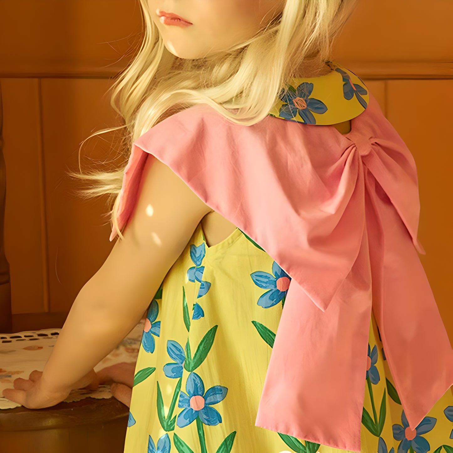 Baby Girl Posh Cute Princess Dress Style Floral Print Bowknot Doll Neck