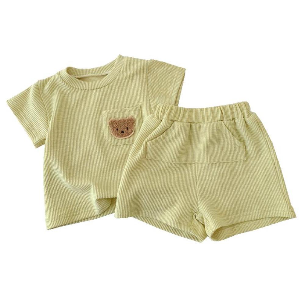 Toddler Cotton Outfit Bear Pocket Top and Shorts Set