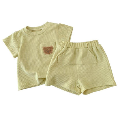 Toddler Cotton Outfit Bear Pocket Top and Shorts Set