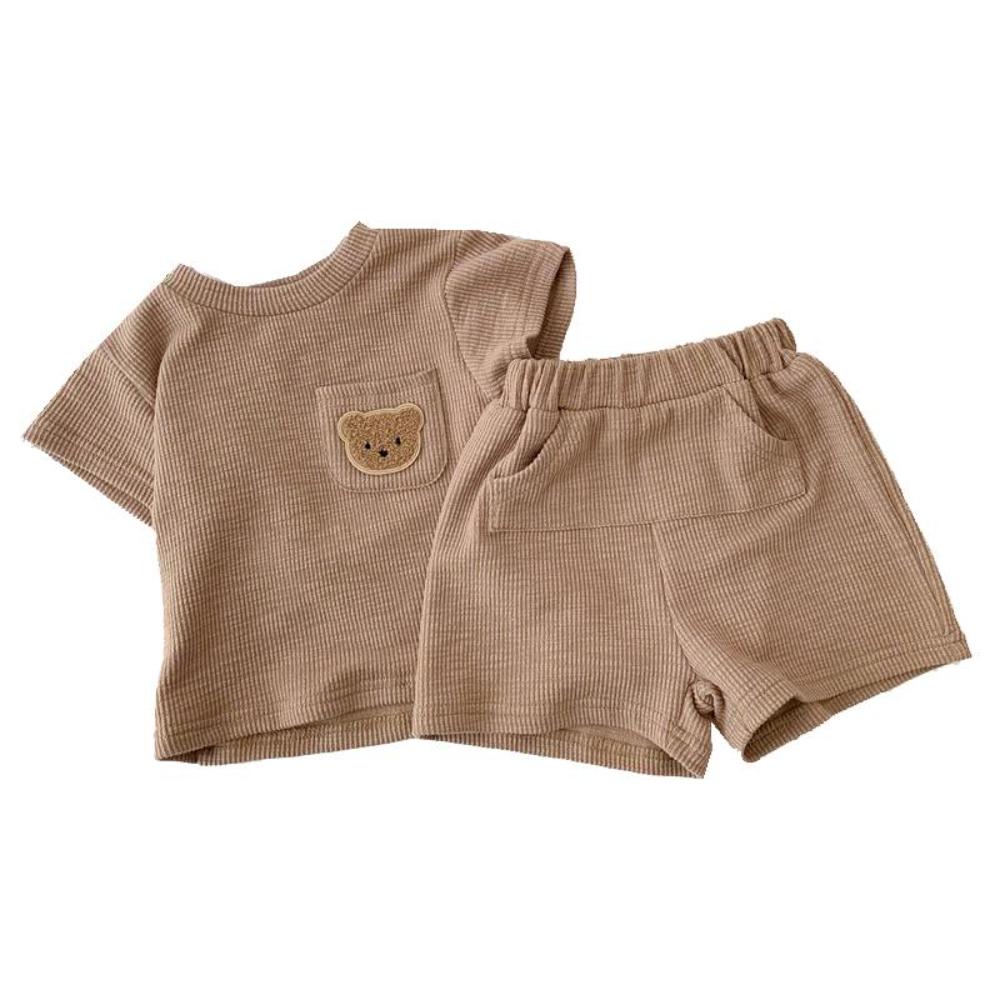 Toddler Cotton Outfit Bear Pocket Top and Shorts Set