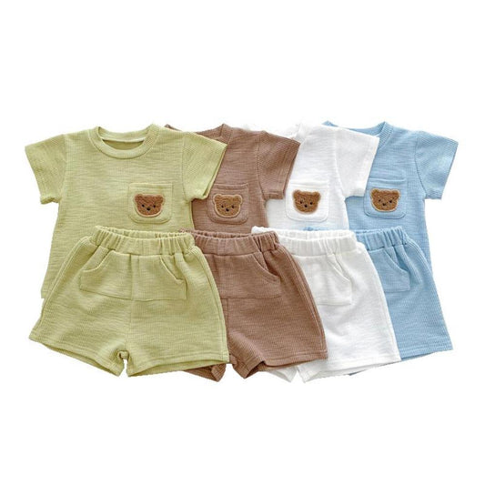 Toddler Cotton Outfit Bear Pocket Top and Shorts Set
