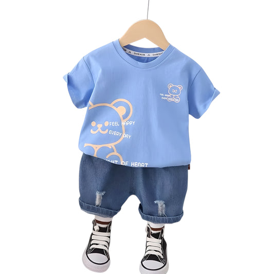 Cotton Cartoon Bear T-shirt Shorts 2Pcs/Sets Toddler Boys