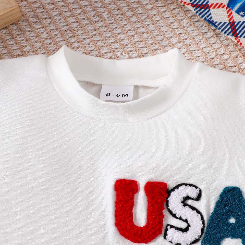 Cotton Baby Outfit Set with Flag Tee and Star Shorts