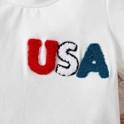 Cotton Baby Outfit Set with Flag Tee and Star Shorts