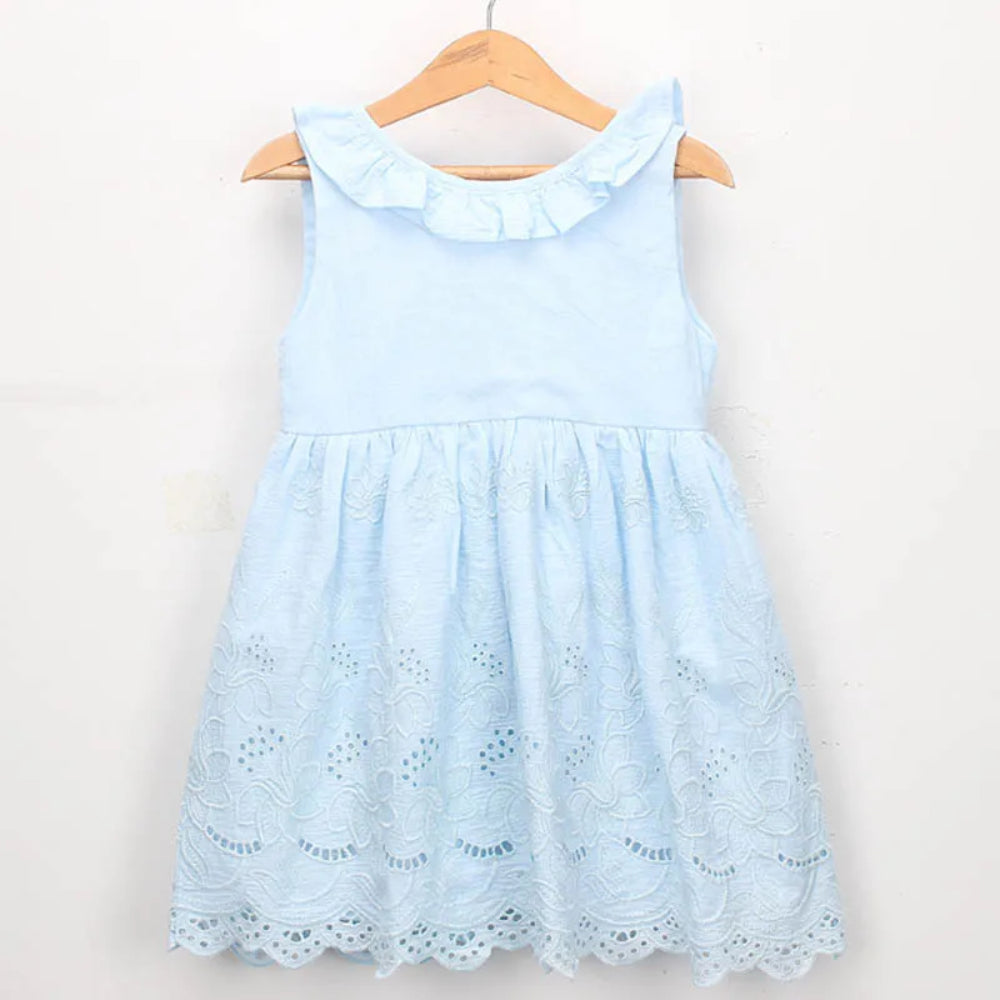 Girl Floral Princess Elegant Blue Dress