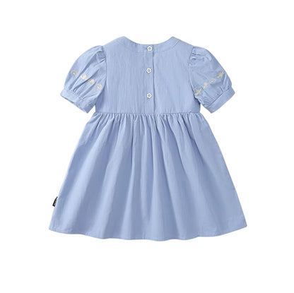 Girls Embroidered Sky Blue Short Sleeved Princess Dress