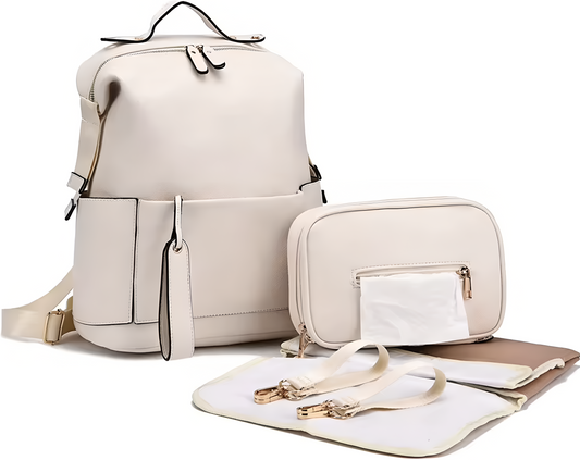Modern PU Leather Stroller Diaper Backpack Large Capacity