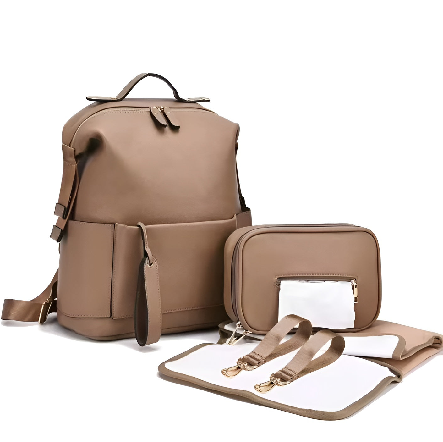Modern PU Leather Stroller Diaper Backpack Large Capacity