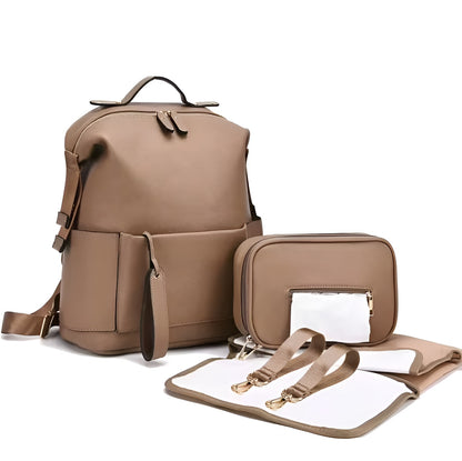 Modern PU Leather Stroller Diaper Backpack Large Capacity
