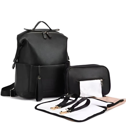Modern PU Leather Stroller Diaper Backpack Large Capacity