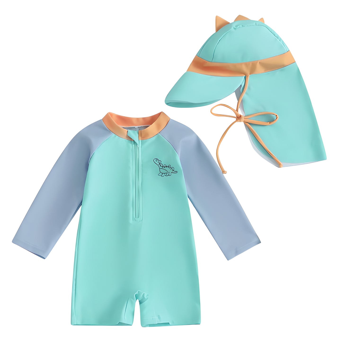 0-3Y Boys Swimsuit Dinosaur Print Long Sleeve with Hat