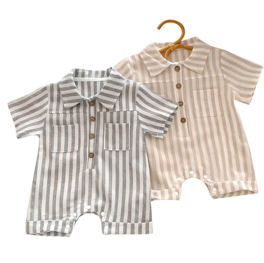 Striped Baby Boys Rompers Short Sleeve Muslim Polo Bodysuit