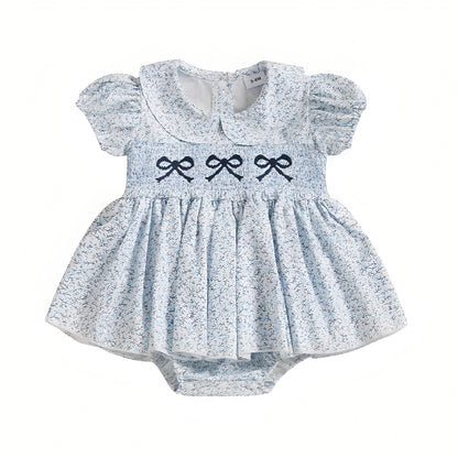 Summer Baby Girls Blue Floral Dress Short Sleeve Romper