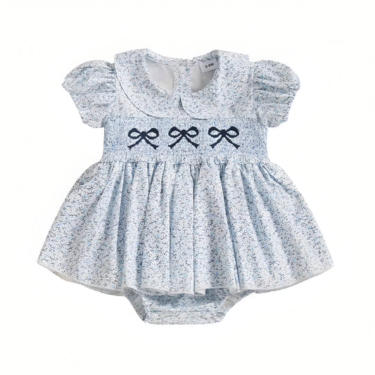Summer Baby Girls Blue Floral Dress Short Sleeve Romper