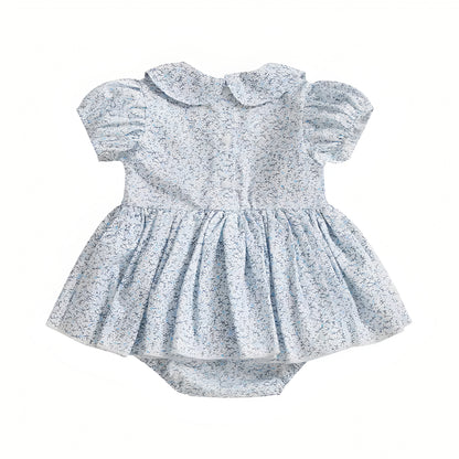 Summer Baby Girls Blue Floral Dress Short Sleeve Romper