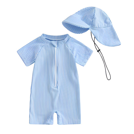 0-3Y Boys Swimsuit Zipper Short Sleeve with Hat