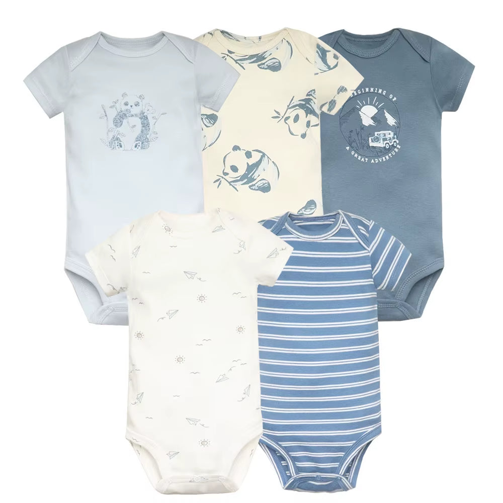 Long & Short Sleeves 5-pack bodysuits Baby Boy Onesies 100% Cotton Soft Earth Tones